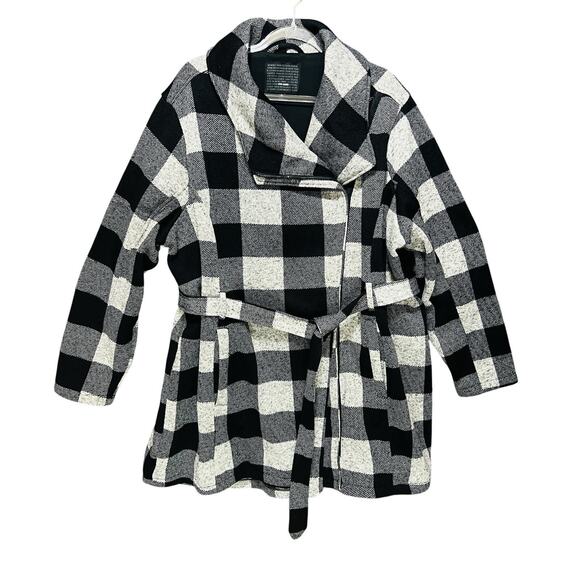 STEVE MADDEN Women Trench Coat Sz 3XL Buffalo Check Plaid Tie Waist Cozy Classic - Picture 4 of 12